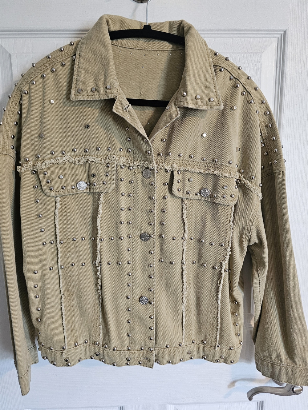 Trendy boutique Beige Studded Denim Jacket
